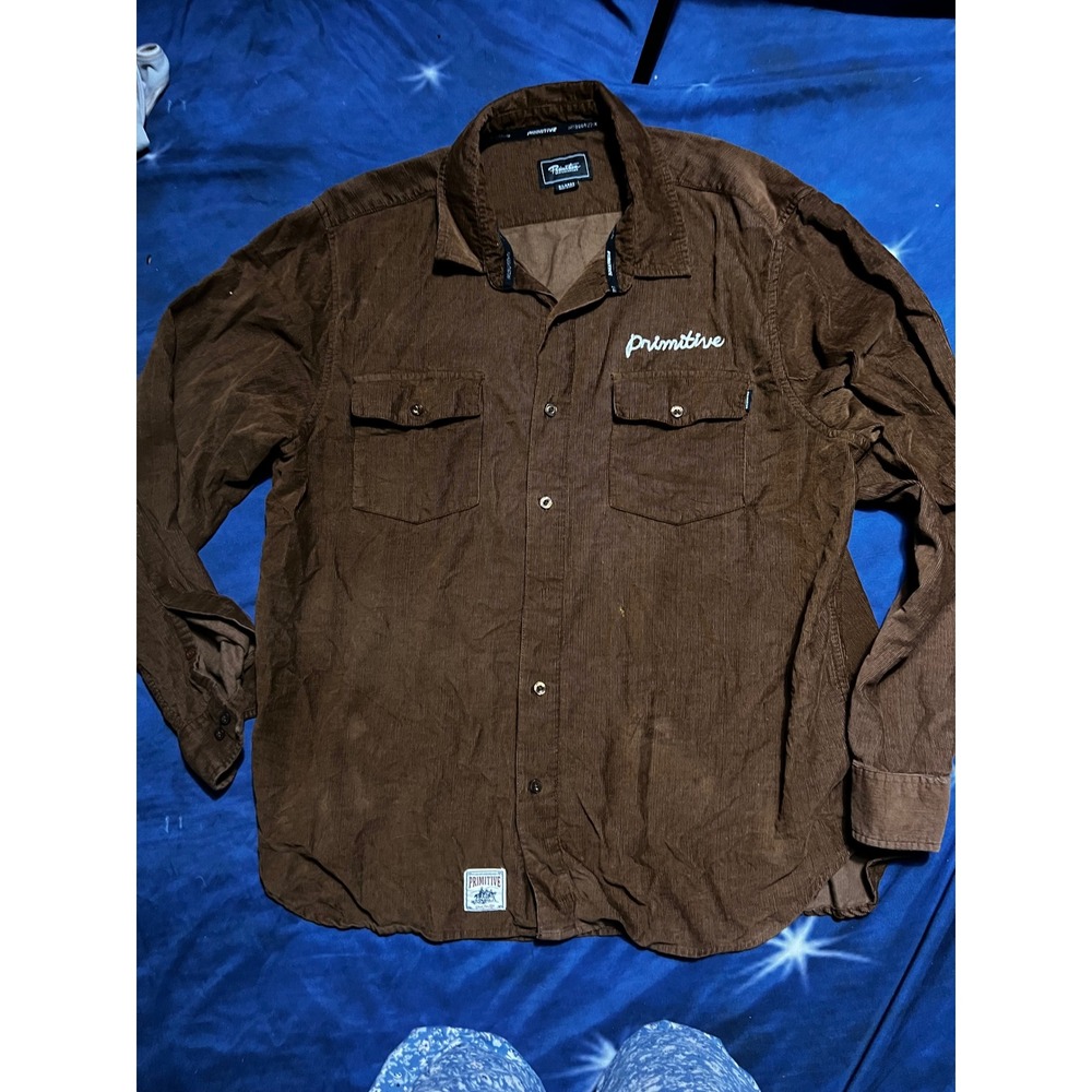 Primitive Skateboarding Mens XL Brown Corduroy Long Sleeve Button Down Shirt